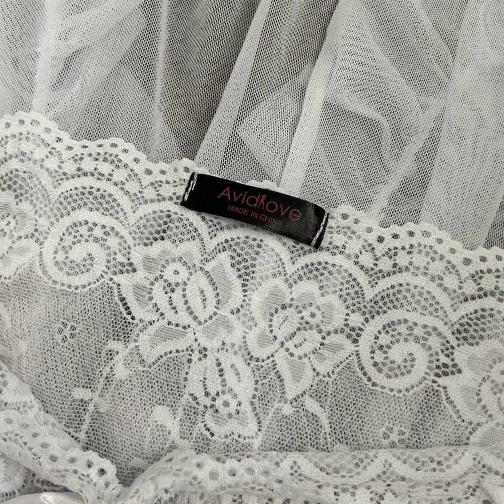 Avidlove White Lace Halter‎ Babydoll Chemise Lingerie XL Sheer Ruffle Trim - Picture 3 of 5